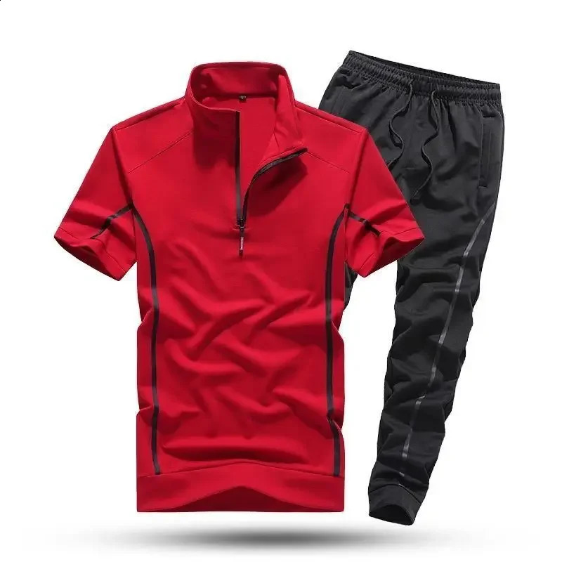 Sweatsuit Nylon Man Trousers Sets Tracksuit White T-shirts Pants Suits for Men Sweatshirts Stylish Short Quarter Sleeve Casual S 240821