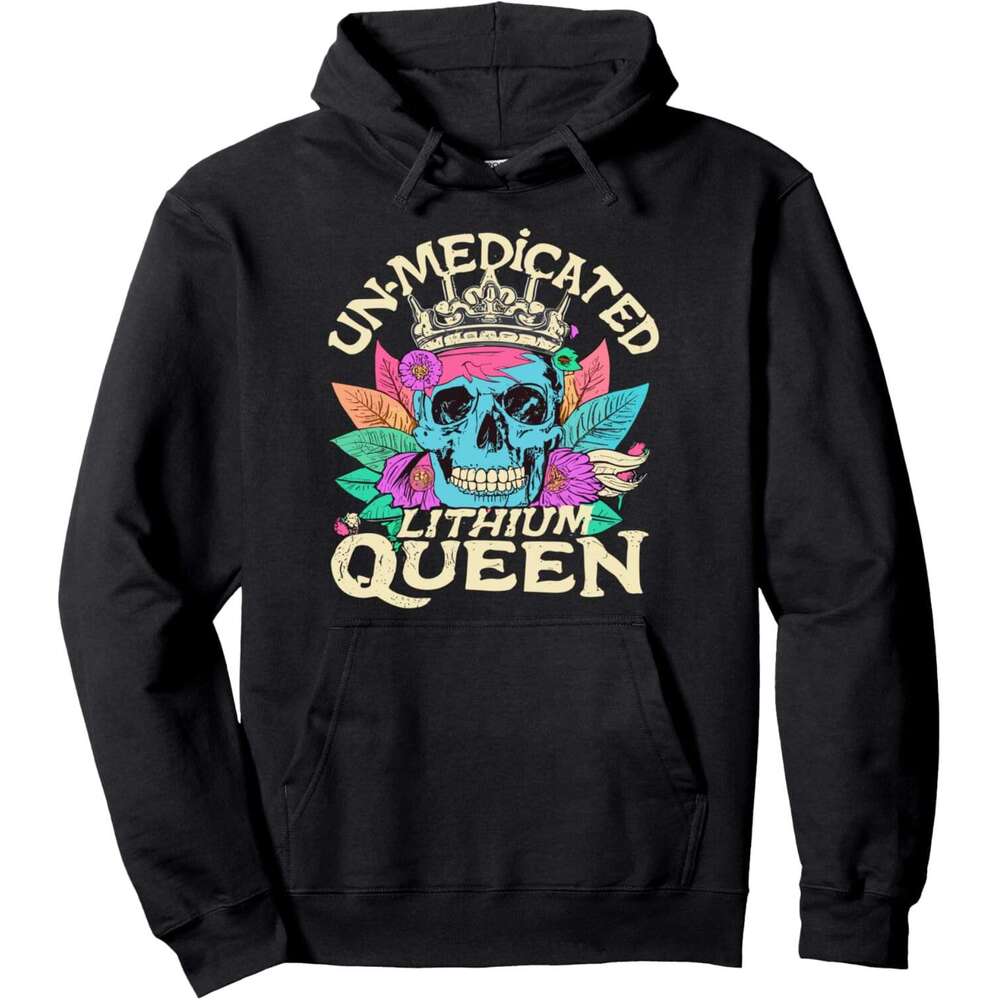 Hoodie for Mens Womens Unmedicated Lithium Queen Skull Distressed Vintage Pullover Hoodie Hoodies Sweatshirt pullover jacket Long sleeve