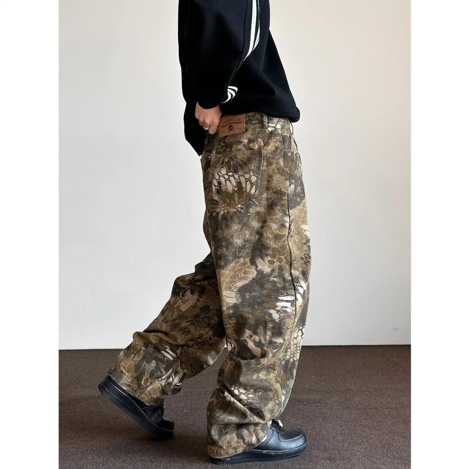 print Jeans Men Denim Pants Male Oversize Wide Leg Trousers Streetwear Hip Hop Vintage Clothes Loose Casua 240821