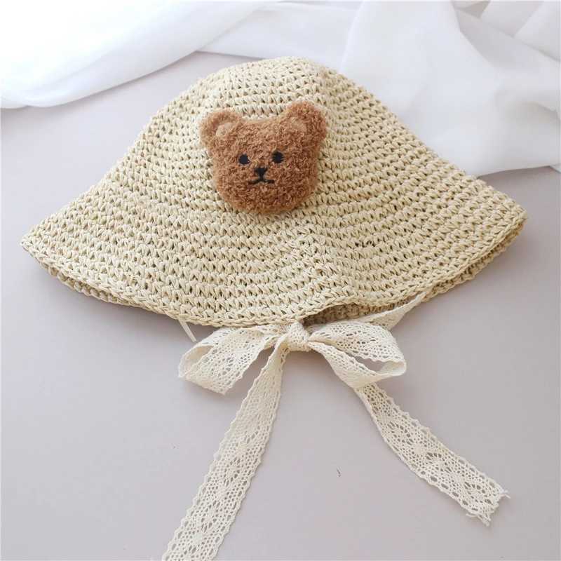 New Fashion Summer Baby Straw Sun Hat Adjustale Lace Strap Beach Cap Toddler Boys Girls UV Protection Panama Cartoon Kids Bonnet M240821