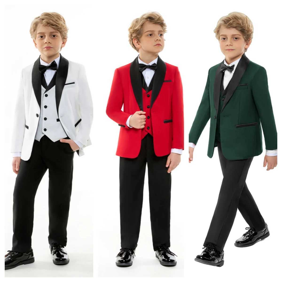 Suits Fashion 4 Pieces Boys Suit Set Shawl Neck Formal Tuxedo For Kids Wedding Ring Bearer Suits Jacket Venst Pants Bow-tie