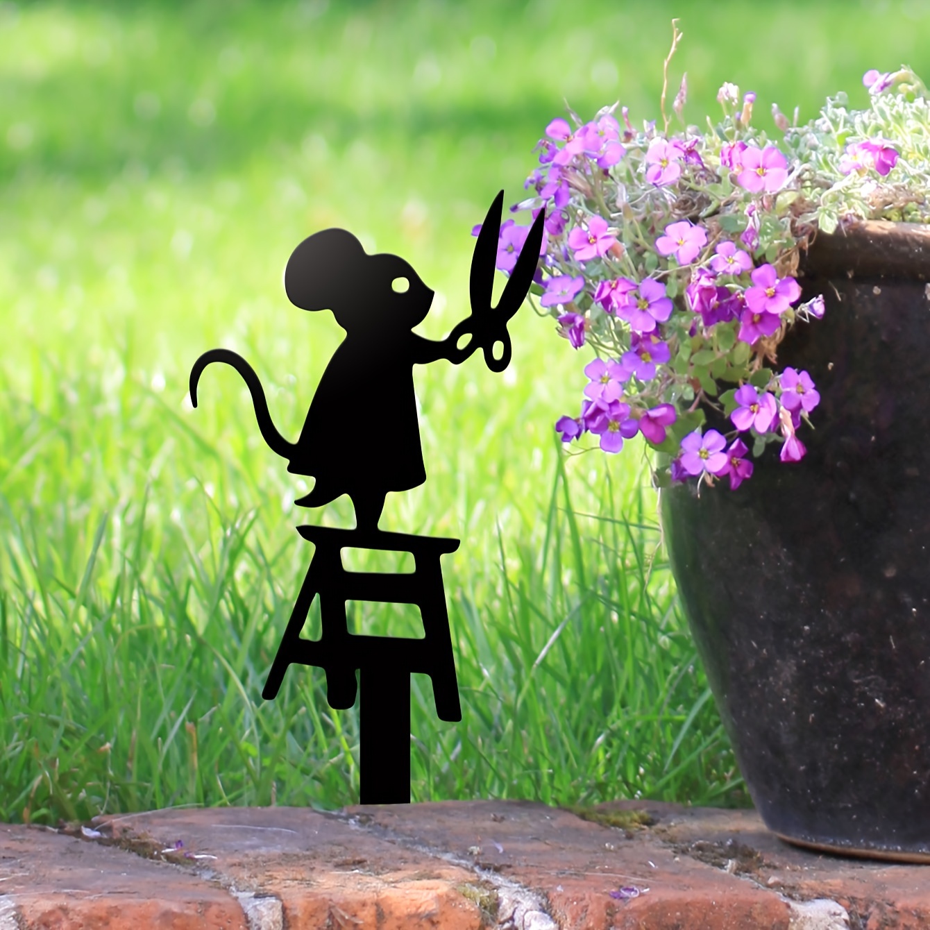 Metal Mouse Garden Statue Black Mouse Silhouette Funny Mouse Planter Decoration Mouse Flower Decor Outdoor Statue