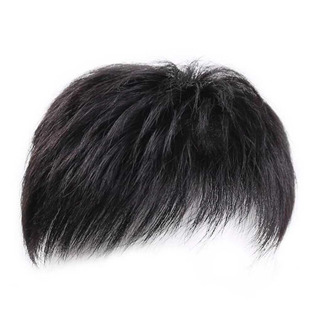Mens clip on short hair wig mens natural wig black wig cover W240817