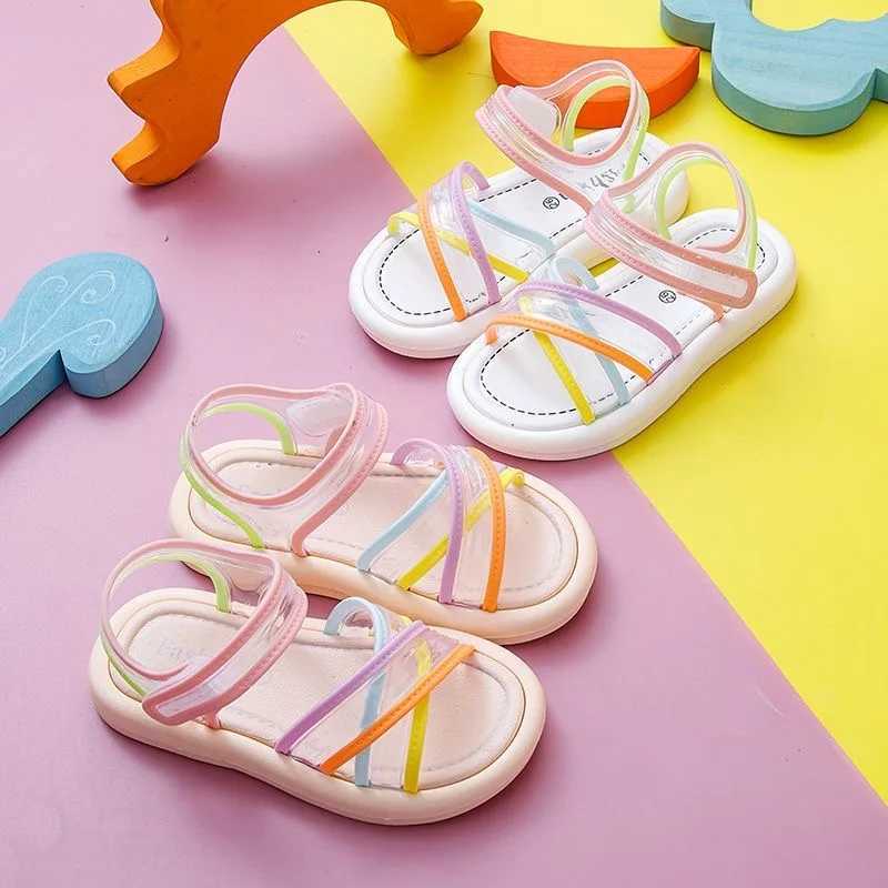 New Girls Sandals Summer Internet Celebrity Childrens Soft Bottom Open Toe Anti Slip Crystal Little Girl Beach Sandals W240821
