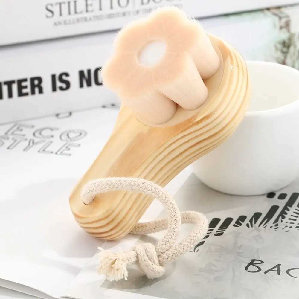 1Pc Wooden Long Handle Facial Cleansing Brush Exfoliating Brush Bamboo Hair Facial Cleansing Massage Face Care Brush Y240821