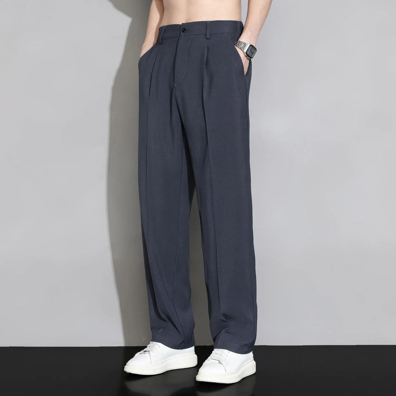 Summer Solid Color Fashion Straight Pants Man High Street Casual Zipper Pockets Button Loose Korean Style All-match Trousers 240820