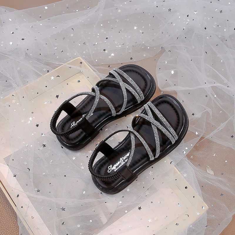 Beige/Black Girls Sandals with Buckle and Open Toes Anti slip sequins Summer PU Outdoor Girls Sandals Zapatillas Mujer W240821