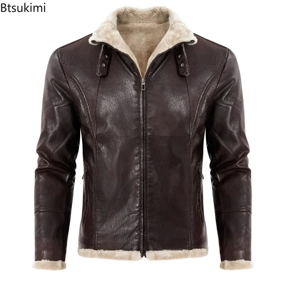 Mens Thick Warm Leather Jacket Solid Autumn Winter Fashion Jacket Coat Oversized Fur Integrated Coat Jacket Men Clothing 240820