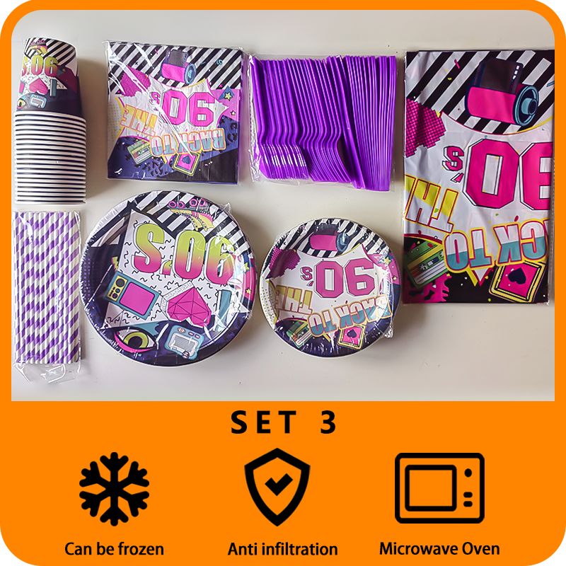 90S theme party disposable tableware set for birthday party supplies