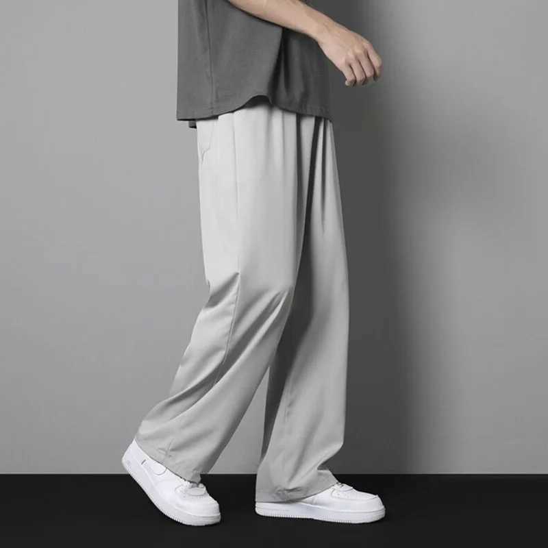 SummerCool Breathable Pendant Casual Pants for Men Thin Loose Straight Wide Legs Elastic Waist Jogger Trousers Streetwear Size M-5XLW240725