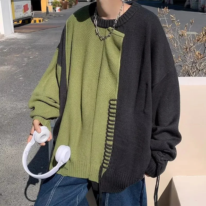 Retro American colored zipper sweater mens autumnwinter niche n sensual style knitted top 240821