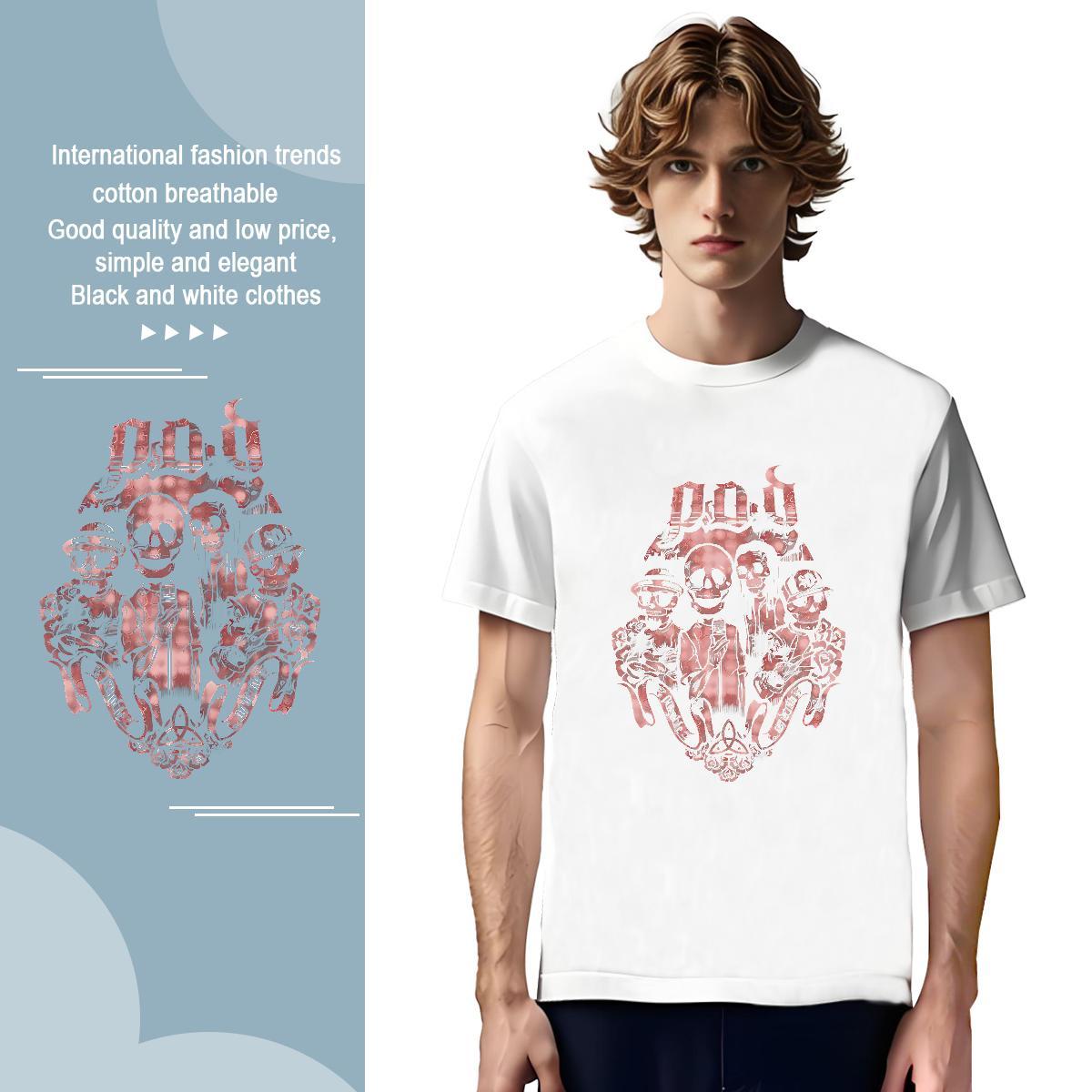 Fashion New skull Men Tops Tees 230g 100% Cotton T-Shirts Custom Print Plus Size Sport Breathable Short Sleeve Loose Fit Tops Shirt