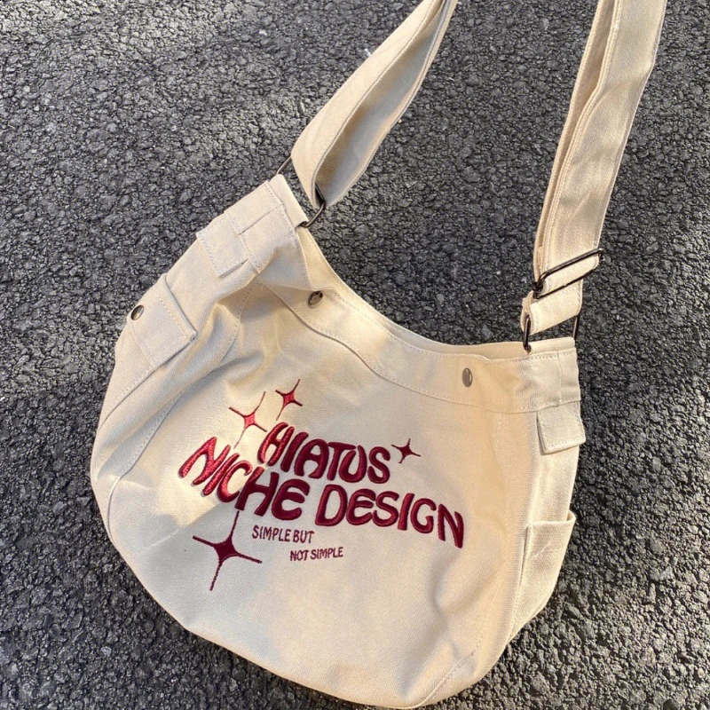 Canvas Women Preppy Y2k Grunge Shoulder Bag High-capacity Casual Vintage Tote Bags Fashion Letter Embroidery Handbags Crossbody 240820 4