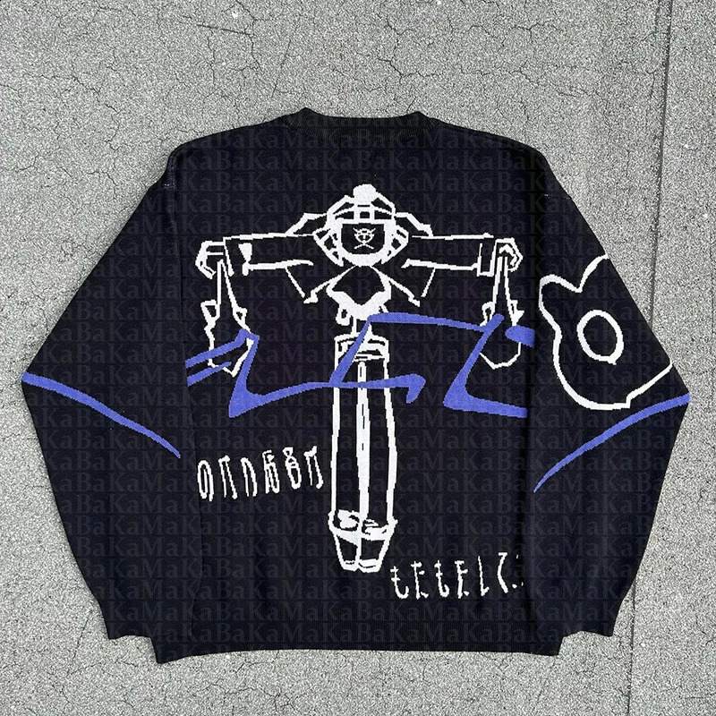 Y2k clothing womens clothing Oversized Sweater Streetwear Knitted Sweater Gothic portrait Print Pullover autumn Harajuku Cotton 240821
