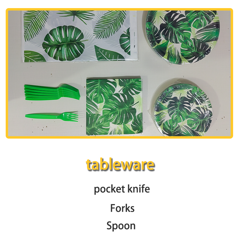 Turtle Back Leaf Birthday Decorative Tableware Set Suitable for Theme Party Birthday Supplies