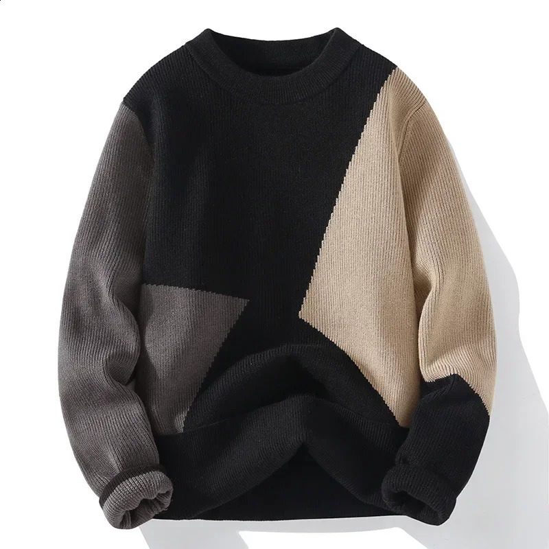 Autumn and Winter Fashion Mens Color Block Pullover Round Neck Sweater 240821