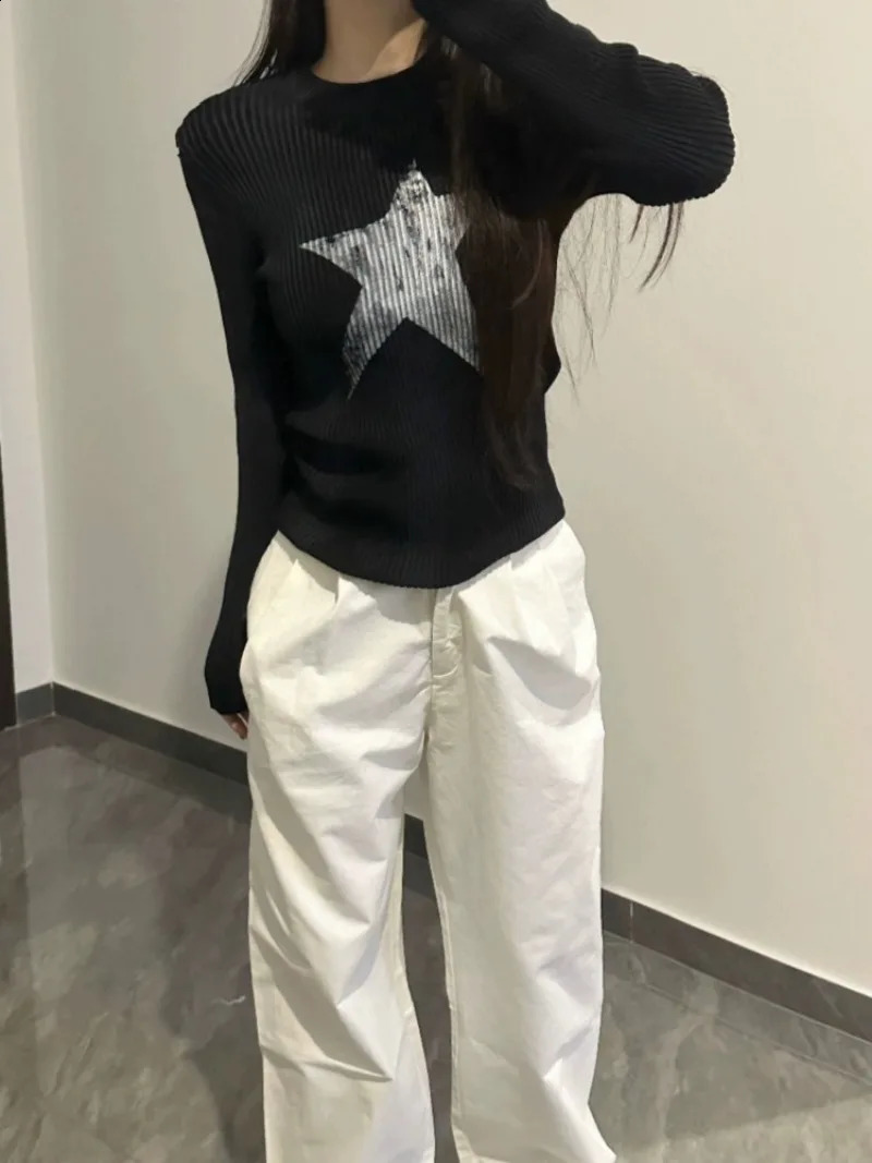 Pullover Japanese Autumn Grunge Streetwear Star Girl Y2k Aesthetic Jumpers Vintage Harajuku Cut Loose Knitted Sweater 240821