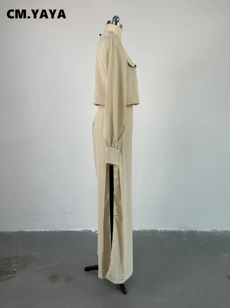 CM.YAYA Vintage Womens Set Lantern Long Sleeve Blouse and Wide Leg Loose Pants Autumn Two 2 Piece Set Outfit Tracksuit 240820