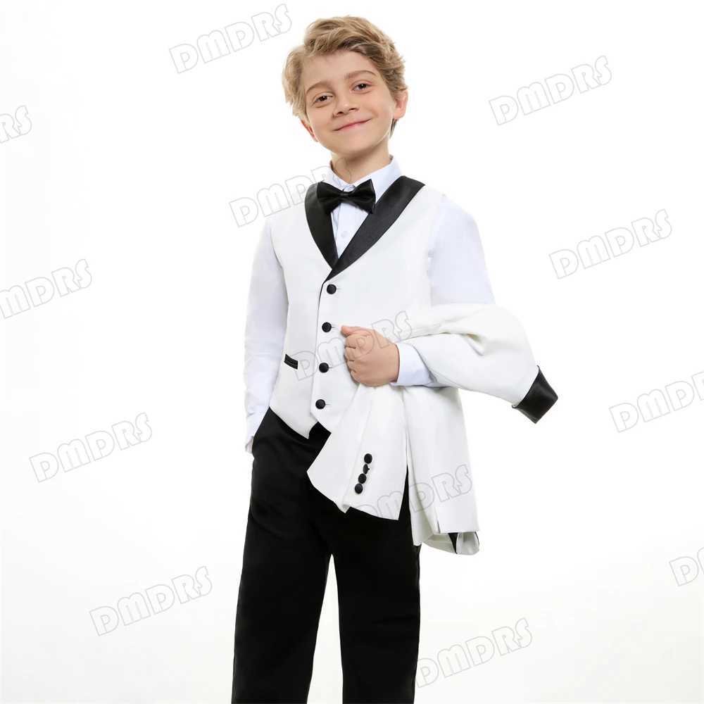 Suits White Formal Blazer Suit Set 3 to 14 Years Regular Fit Blazer Set Including Jacket Vest Pants Bow-tie Solid Kids Tuxedo