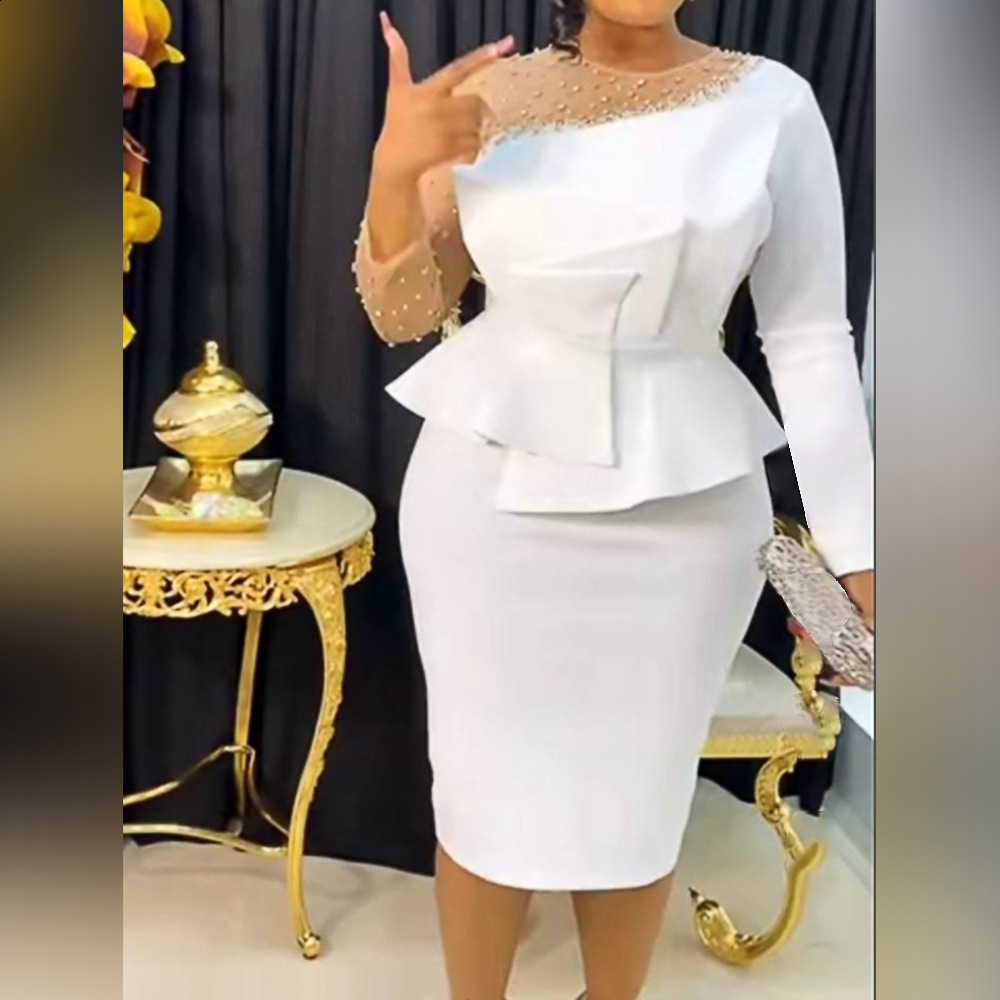 AM221017 Designer Piece Splicing Dress with Nail Beads High Waist Slimming Dress Skirt 240423