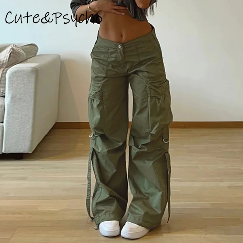 Cuteandpsycho Streetwear Runner Cargo Pants Fashion Pocket Casual Bag Handcart Loose Solid Y2K Grunge Paracut 90s 240821