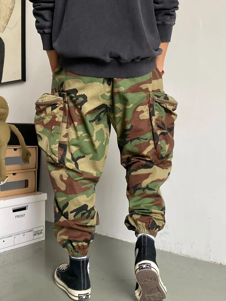 Plus camouflage tactical pants streetwear hiphop oversized harem jogging Harajuku casual cargo mens 240821