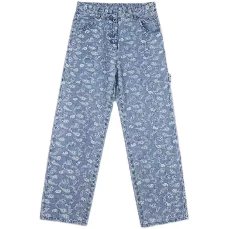 Cashew Bloem Zwarte Jeans Mannen Rechte Buis Losse Lente En Herfst Zomer Koreaanse Mode Mannen Baggy Denim broek pants 240821
