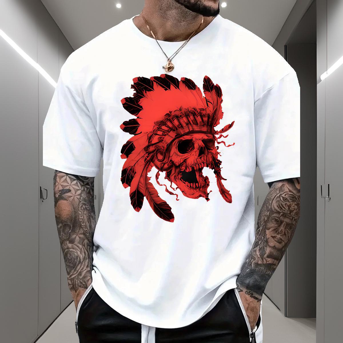 Fashion New Men Tees 230g 100% Cotton Casual Daily Wear skull Round Neck Short Sleeve T-Shirts Comfortable Anime Print Tees Shirts