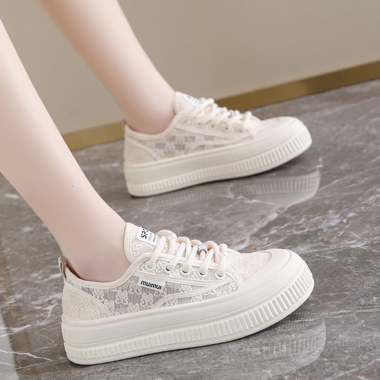 Ddmysports Lace Thick Soled Biscuit For Women In Spring And Summer Lightweight Single Mesh Breathable White Shoes Casual Board OUTDOOR