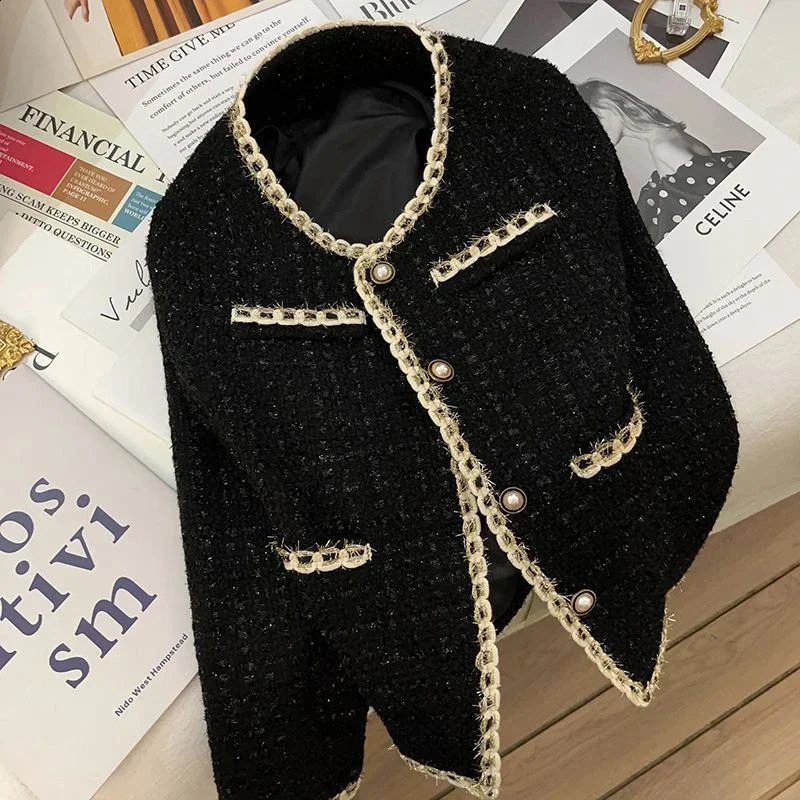 Black Short Jacket Women Temperament Elegant Tweed Jackets for Women Autumn and Winter Korean Office Lady Cropped Outerwear