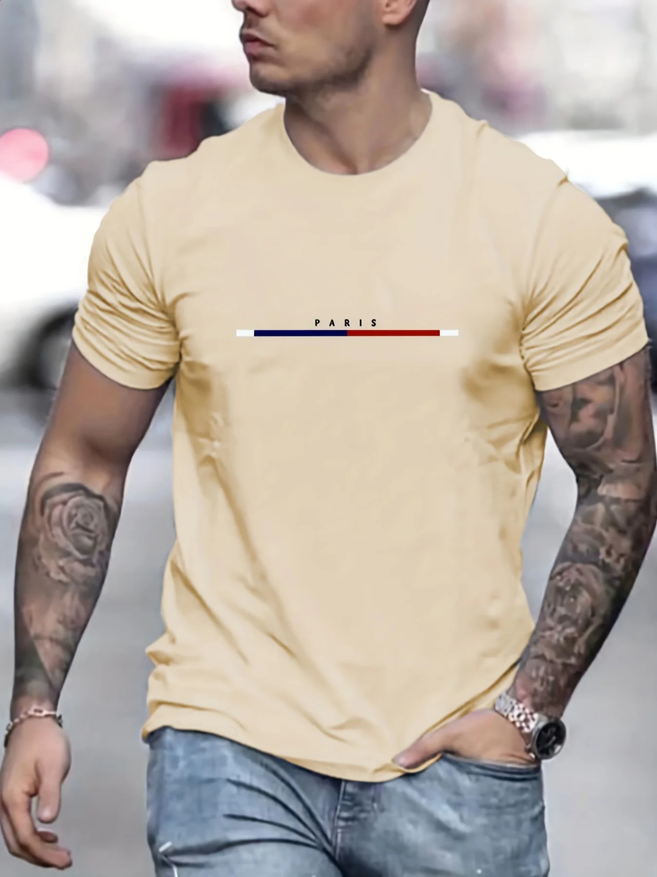 Mens 100 Cotton Paris Short Sleeve Tshirt Top Loose 240821