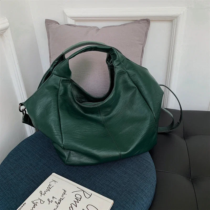DHXJ Green Unique Shoulder Womens Big Shopper Tote Bags Large Capacity Hobos Bag Lady Soft Leather Messenger Handbag Sac 240820
