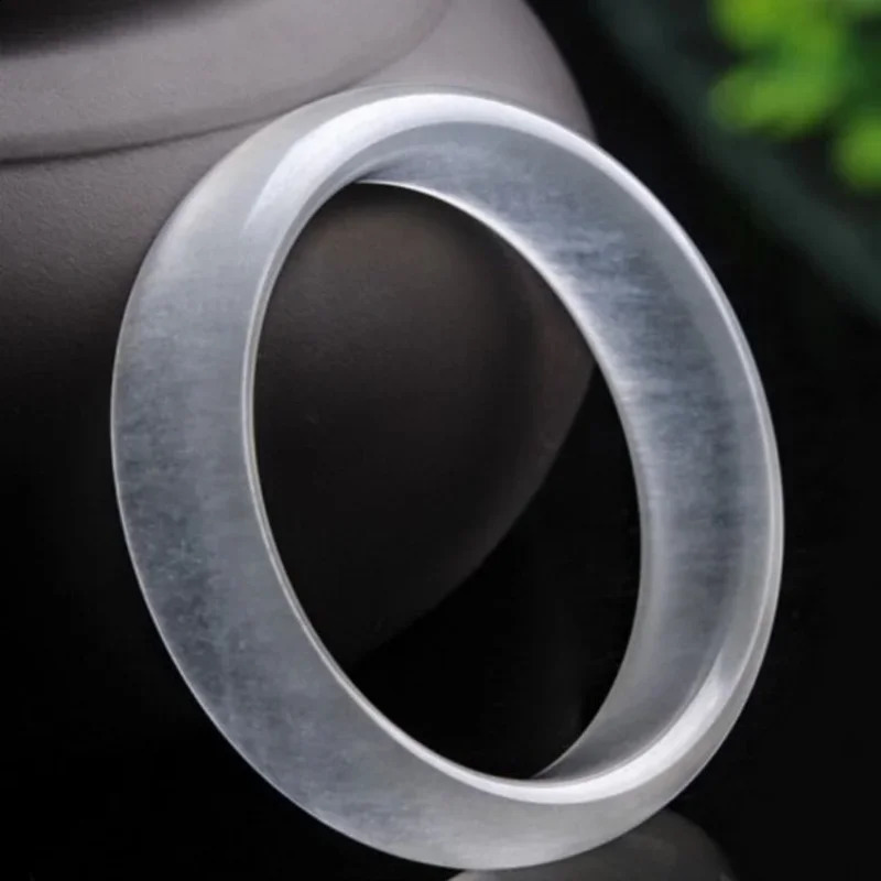 Natural Chinese White Jade Hand Carved Wide Band Bracelet Fashion Boutique Jewelry Womens Ice Silk Gift 240813