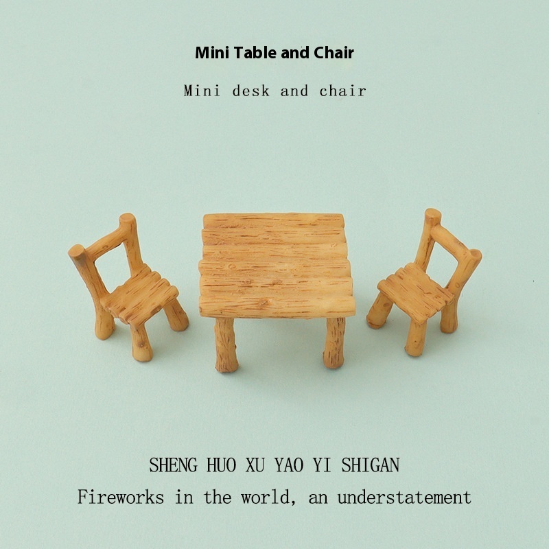 Cartoon Mini Girl Miniature Simulation Table and Chair Baby House Micro Landscape Scene Model Accessories Decorative Desktop Ornament
