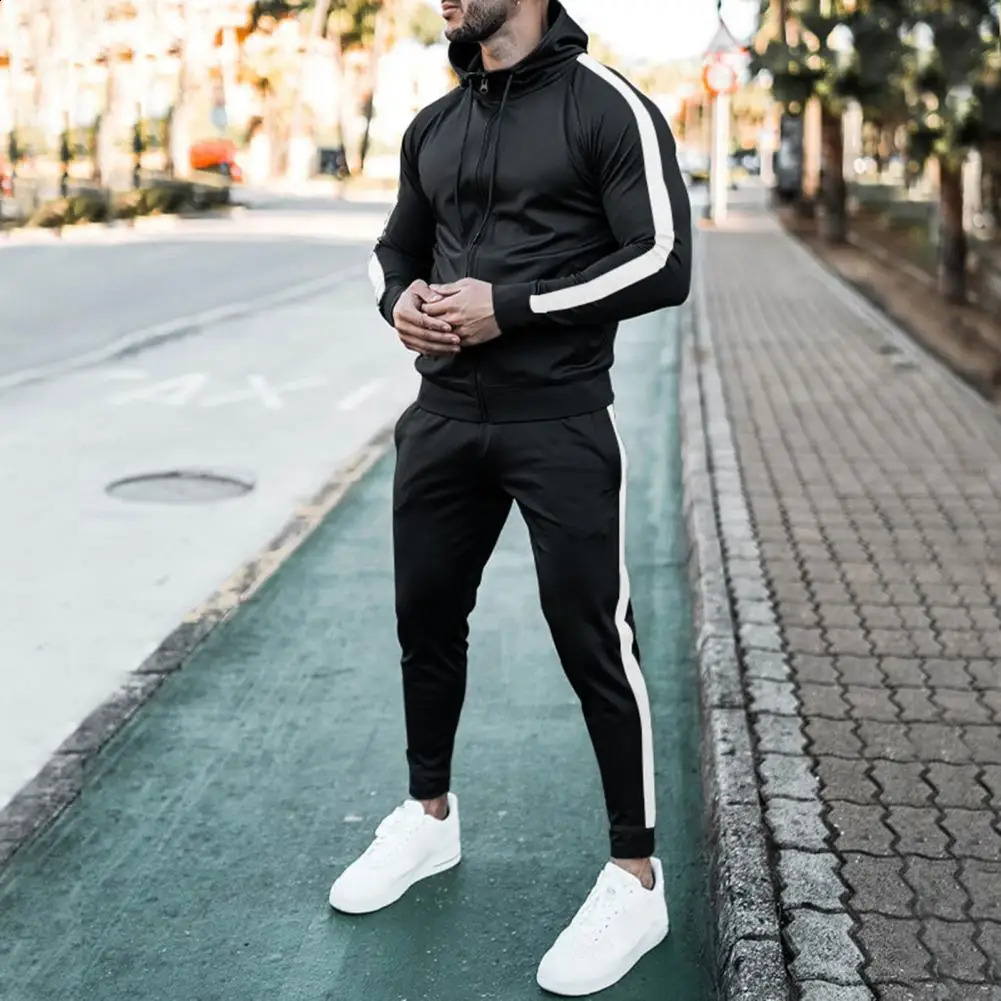 Tracksuit Men 2 Pieces Set Sweatshirt Sweatpants Sportswear Zipper Hoodies Casual Mens Clothing Ropa Hombre Size S-3XL 240821