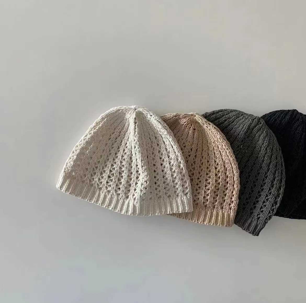 Summer New Baby Hollow Knit Hats Solid Color Baby Hats Thin Cotton Newborn Babies Knitted Hat Breathable Infant Cap M240821