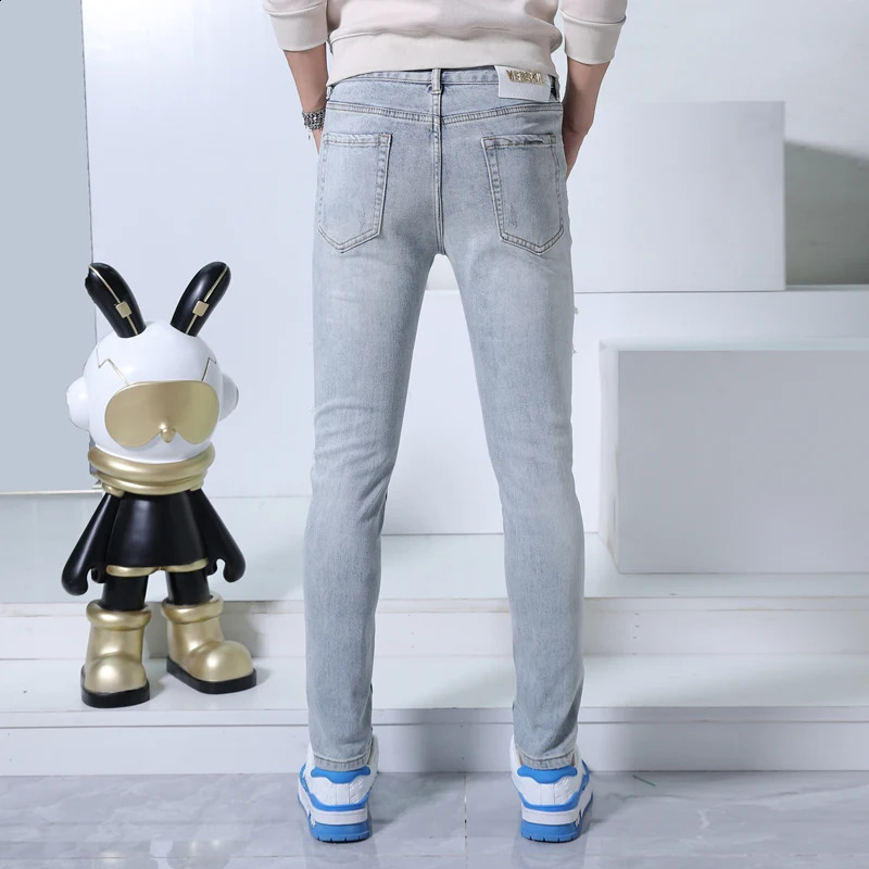 Trendy Versatile Ripped Pants Mens Jeans Fashion Street Korean Style Tight Stretch Soft and Comfortable Casual Pants 240821