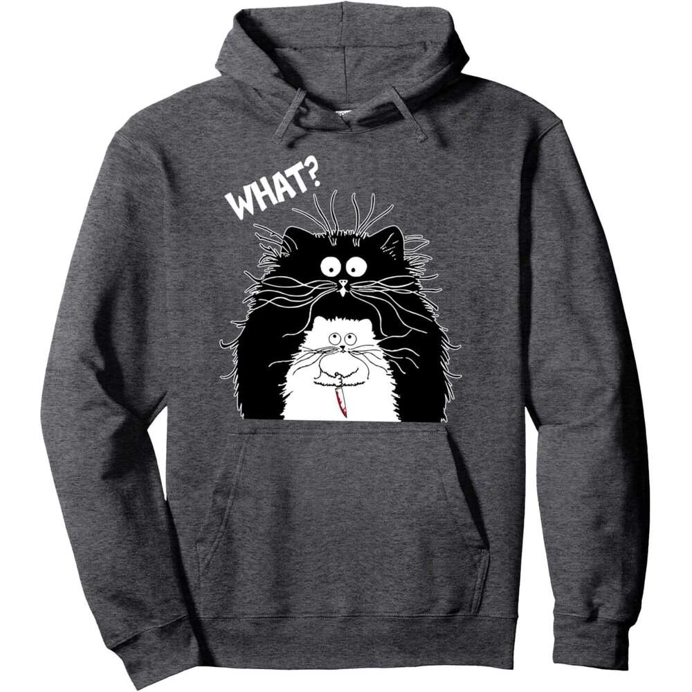 Hoodie for Mens Womens Cute What? Murderous Cat Holding Knife Funny Halloween Costume Pullover Hoodie Graphic Hoodies Sweatshirt Long Sleeve 2025