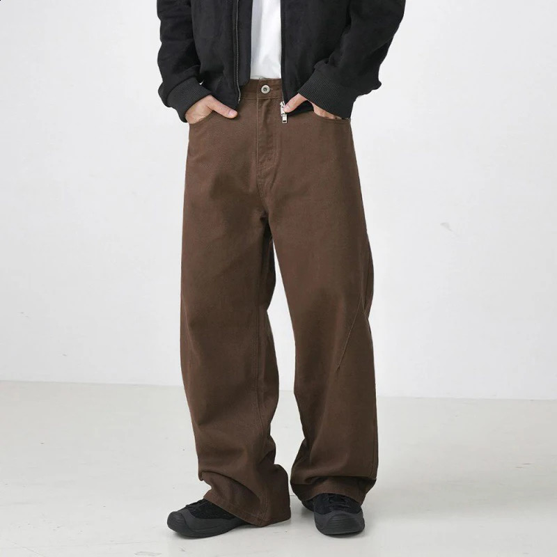 IEFB Simple Mens Denim Pants Solid Color Casual Straight Trousers Wide Leg Loose Male Bottom Streetwear Autumn Trend 9C6917 240821
