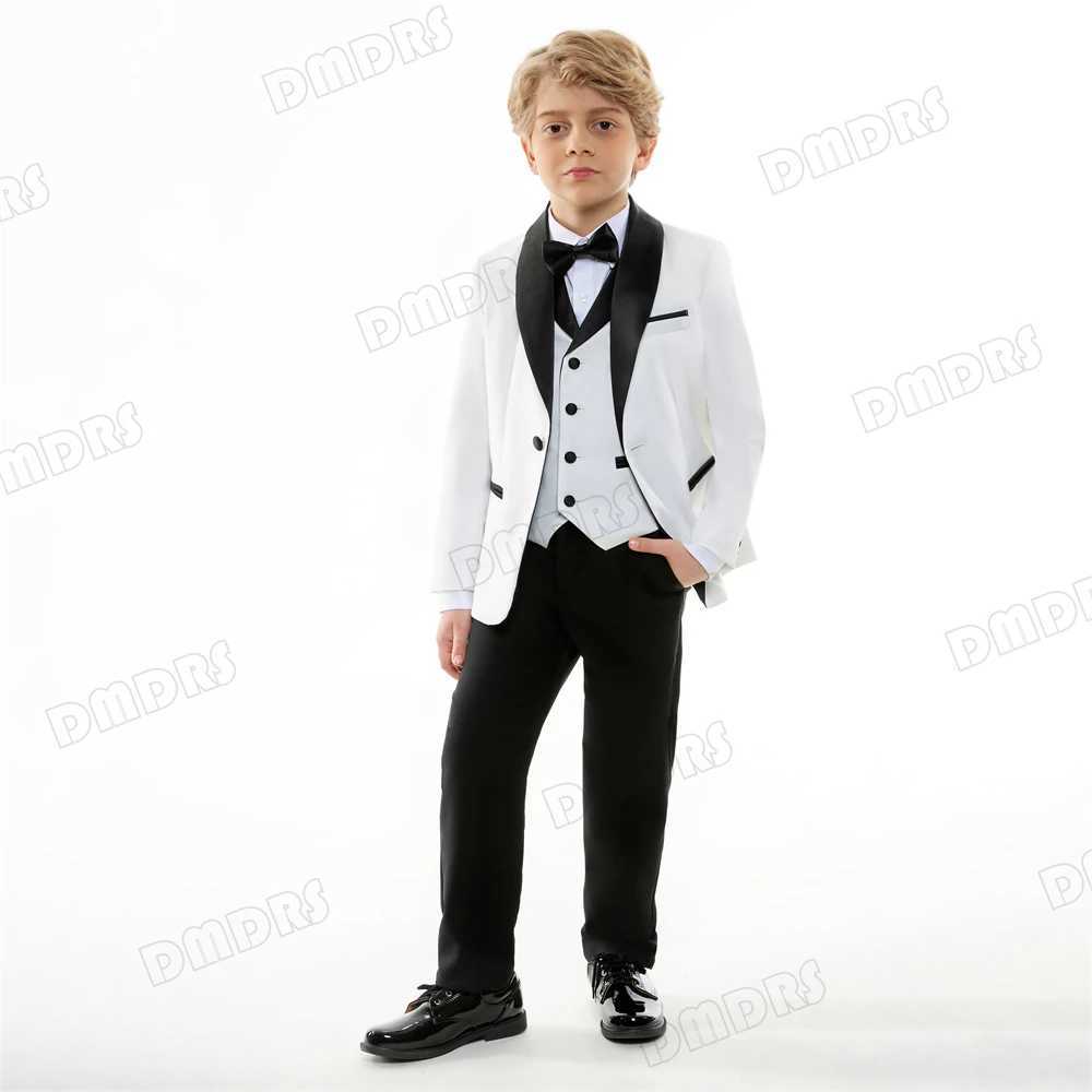 Suits White Formal Blazer Suit Set 3 to 14 Years Regular Fit Blazer Set Including Jacket Vest Pants Bow-tie Solid Kids Tuxedo
