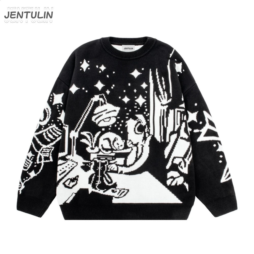 Oversized Sweaters Men Women Harajuku Anime Girl Graffiti Vintage Knitted Sweater lo-fi Winter Unisex Cotton Pullover Streetwear 240821