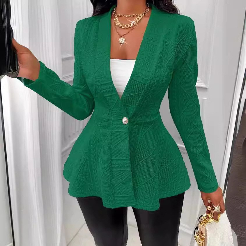 Jacquard 2024 new texture single button green fruit collar jacket, long sleeved sweatshirt