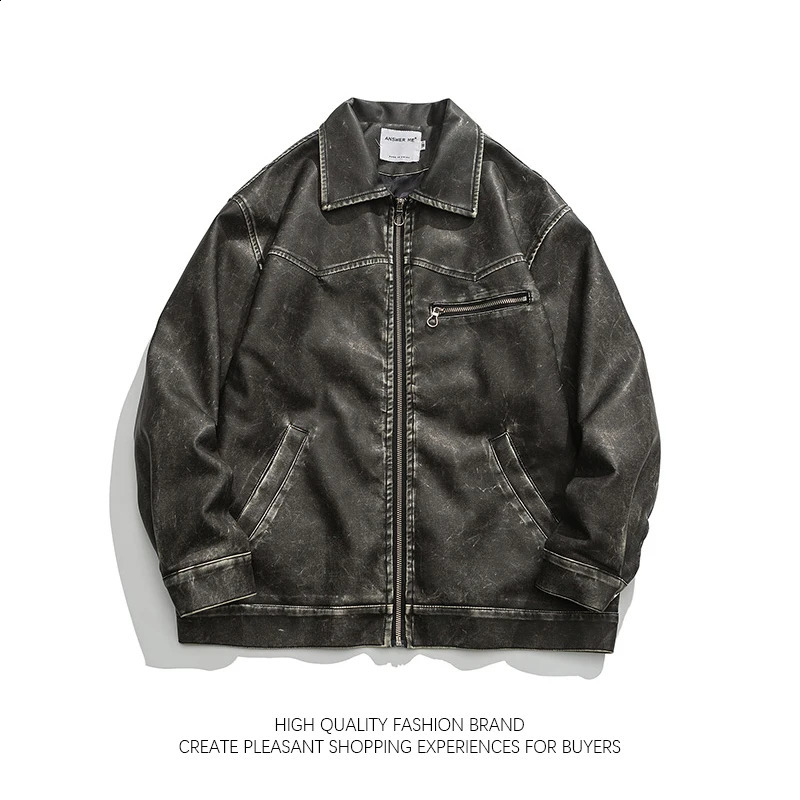 American Vintage Washed Leather Jacket for Mens Autumn Niche High-end Motorcycle Bomber Jacket Women BF Style Cool Lapel Coat 240820