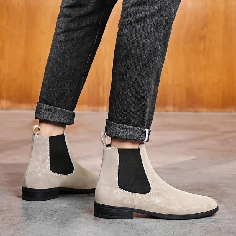 Mens Skating Shoes Mens Casual Business Chelsea Boots Handmade Leather Fashion Motorcycle Boots Winter Plus Ankle Boots Mens 240821