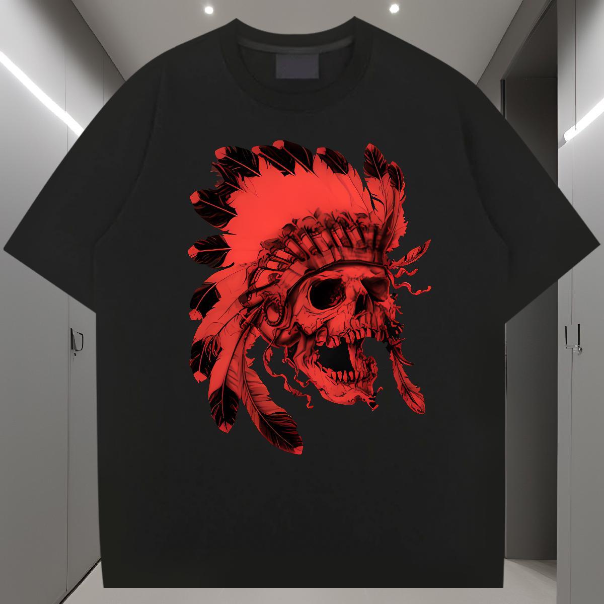 Fashion New Men Tees 230g 100% Cotton Casual Daily Wear skull Round Neck Short Sleeve T-Shirts Comfortable Anime Print Tees Shirts