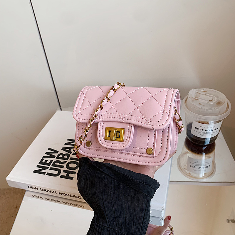 Stylish trendy children's chain shoulder new personalized diamond grid small fragrant style crossbody bag, versatile men's and women's 
