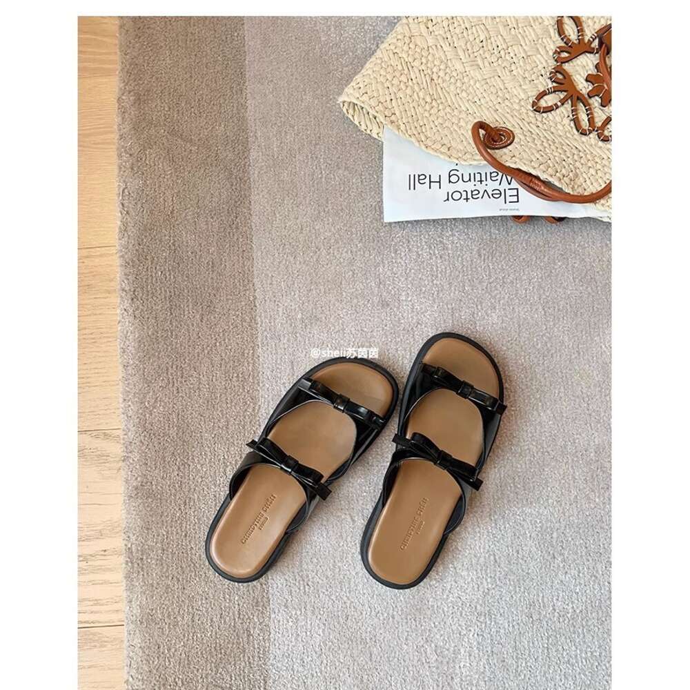 Ddmysports Suyin Same Oliday Bowtie Flat Bottom Beach Casual Women S Genuine Leather Slippers For Summer Outwear OUTDOOR