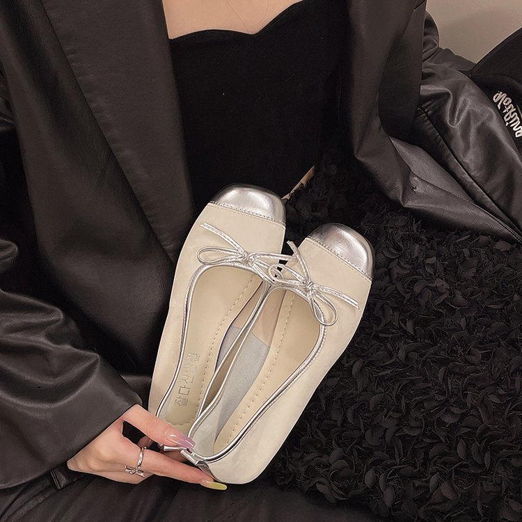 Ddmysports Spring New French Evening Style Single With Shallow Mouth Bow Soft Flat Bottom One Step Versatile Ladle Shoes Women S OUTDOOR