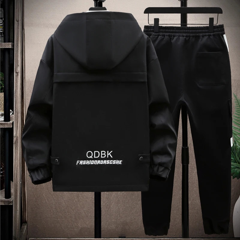 Spring Autumn Casual Two Piece Mens Sets Hooded Jacket And Pants Tracksuits Youth Streetwear Loose Top Coat Jogger Set 240821