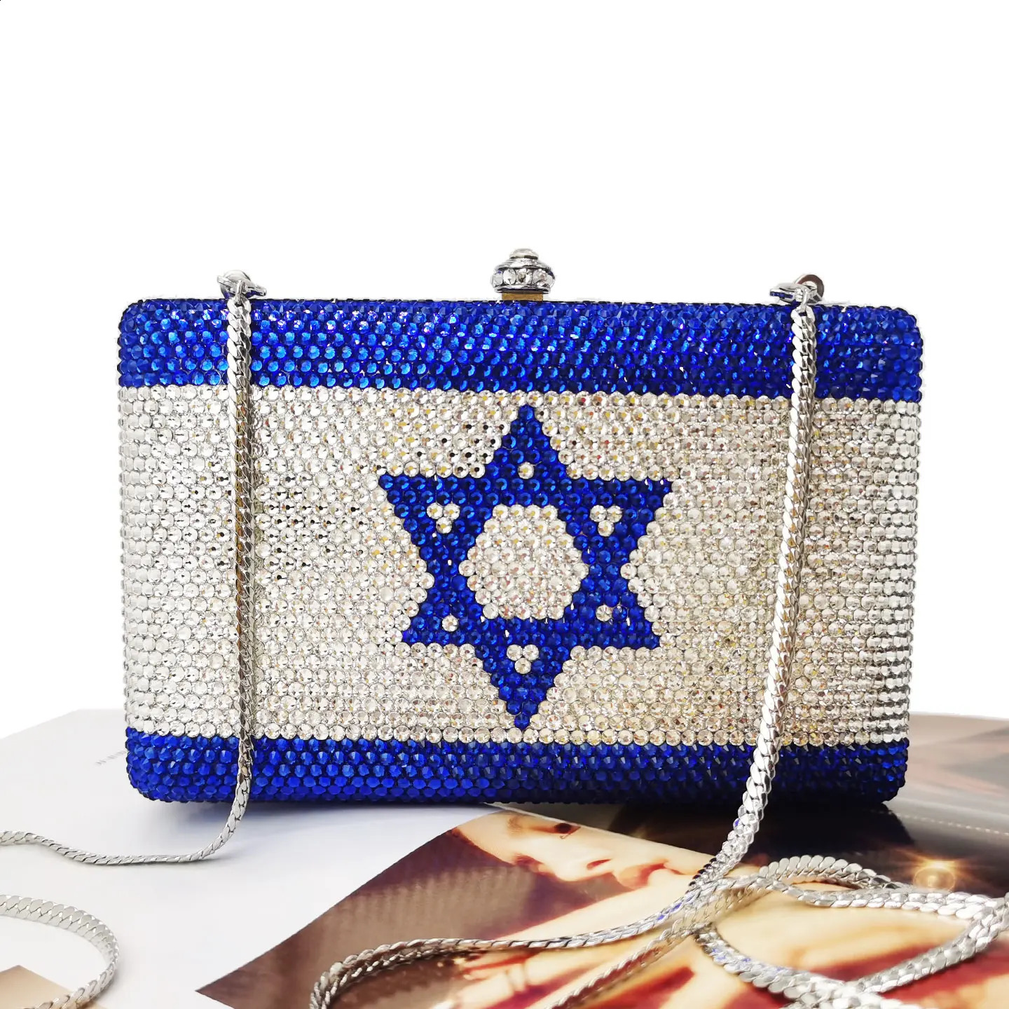 KHNMEET Customized Crystal Israel Flag Evening Bags UK USA Pattern Evening Bags for Women Purse Clutch Bags sm78 240820